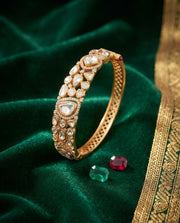 Elegant White Polki Gold Bangle – Free Size