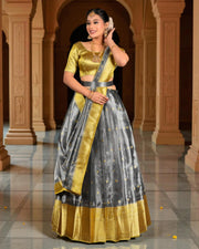 Intricate Grey Tissue Half Saree