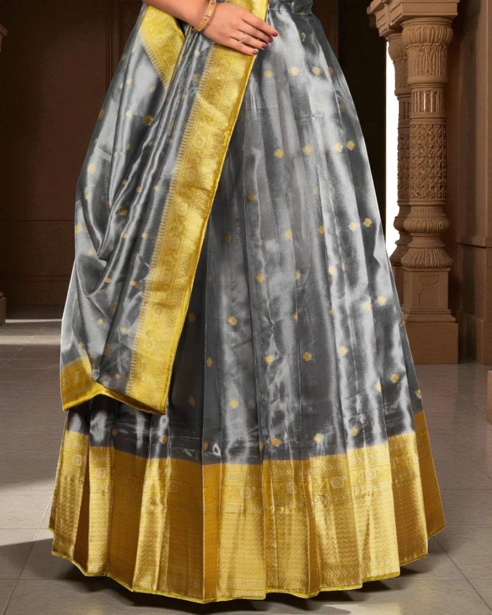 Intricate Grey Tissue Half Saree