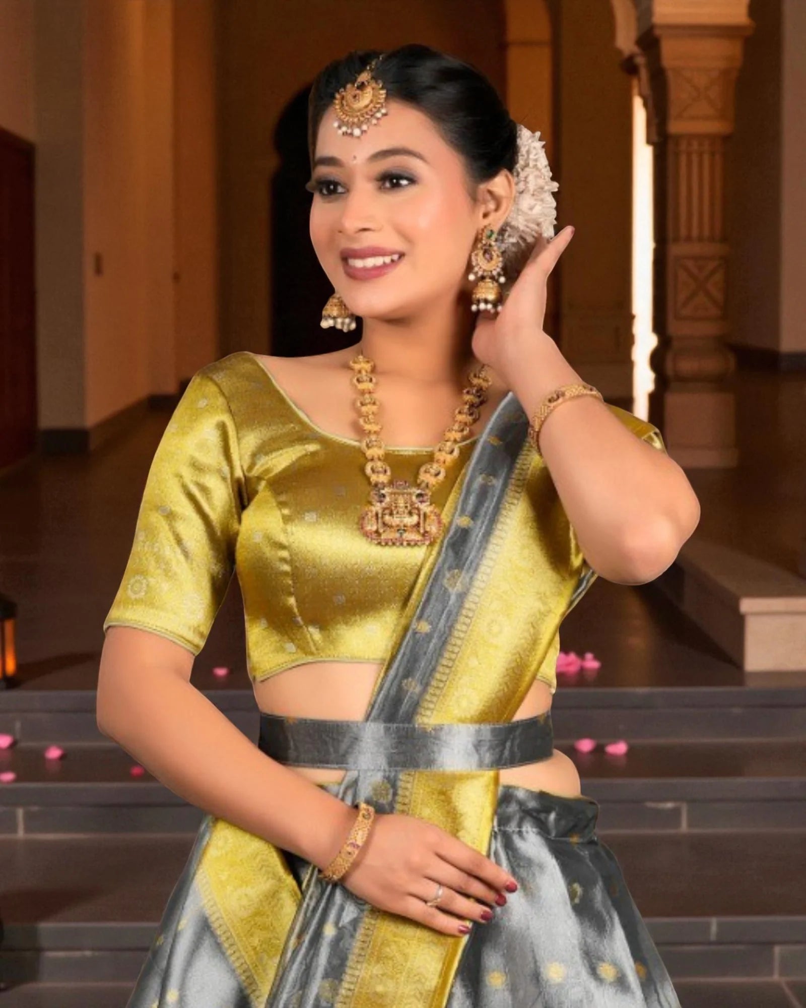 Intricate Grey Tissue Half Saree