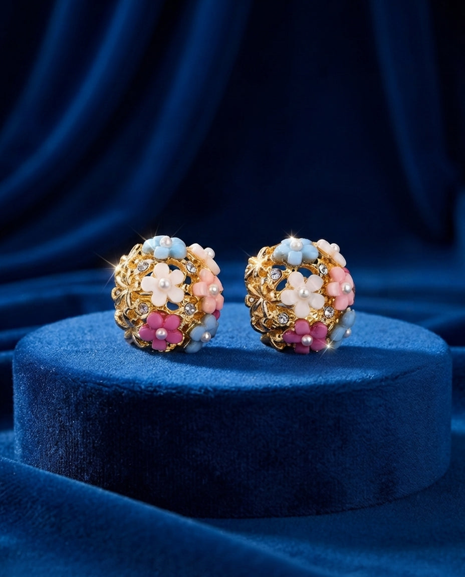 Multicolor Flower Alloy Zircon Ear Studs