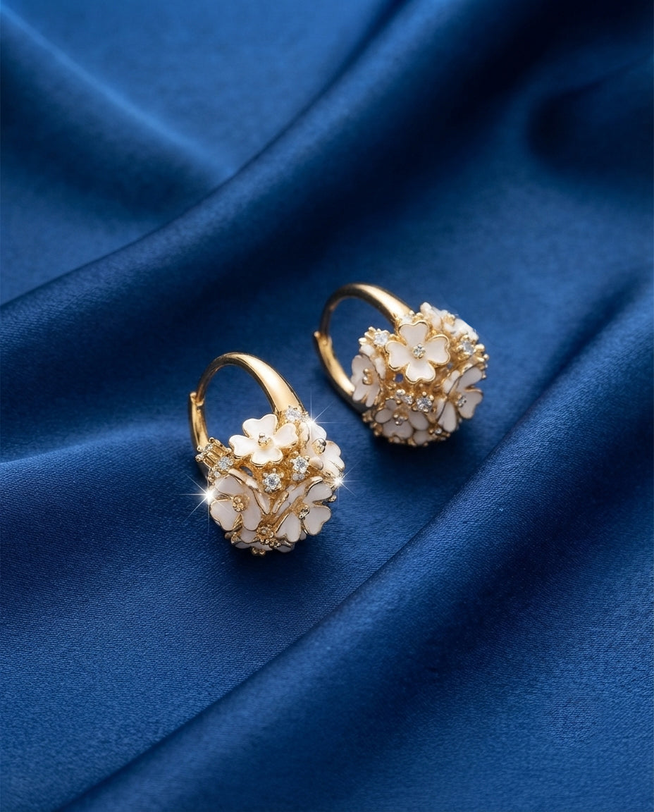 White Zircon Flower Plating Alloy Ear Studs
