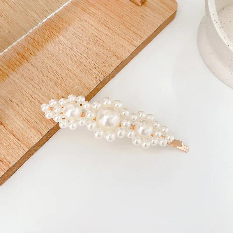 Geometric Alloy Plating Artificial Pearls Hair Clip