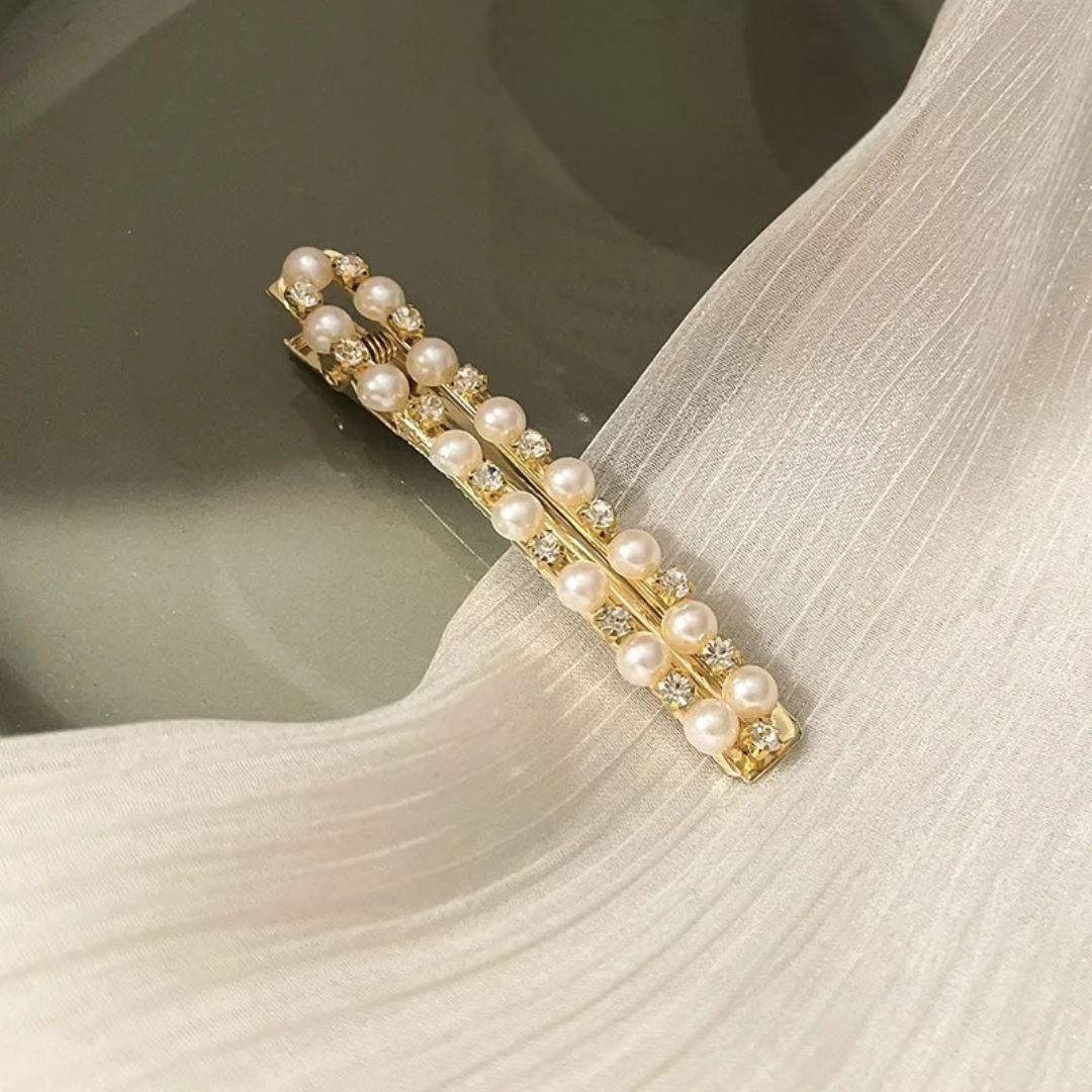 White Pearl Rhinestone Double Row Clip