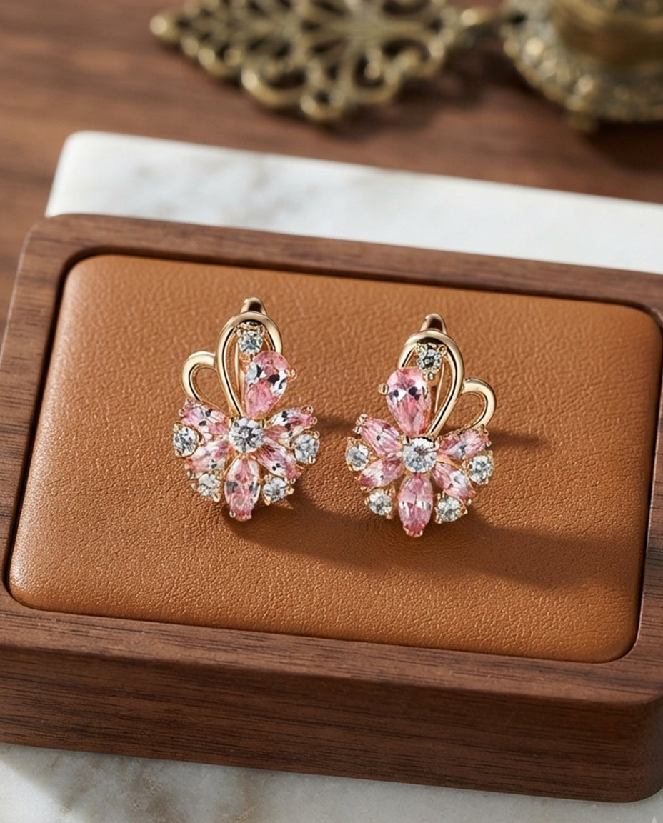 Sweet Flower Copper Zircon Ear Clips