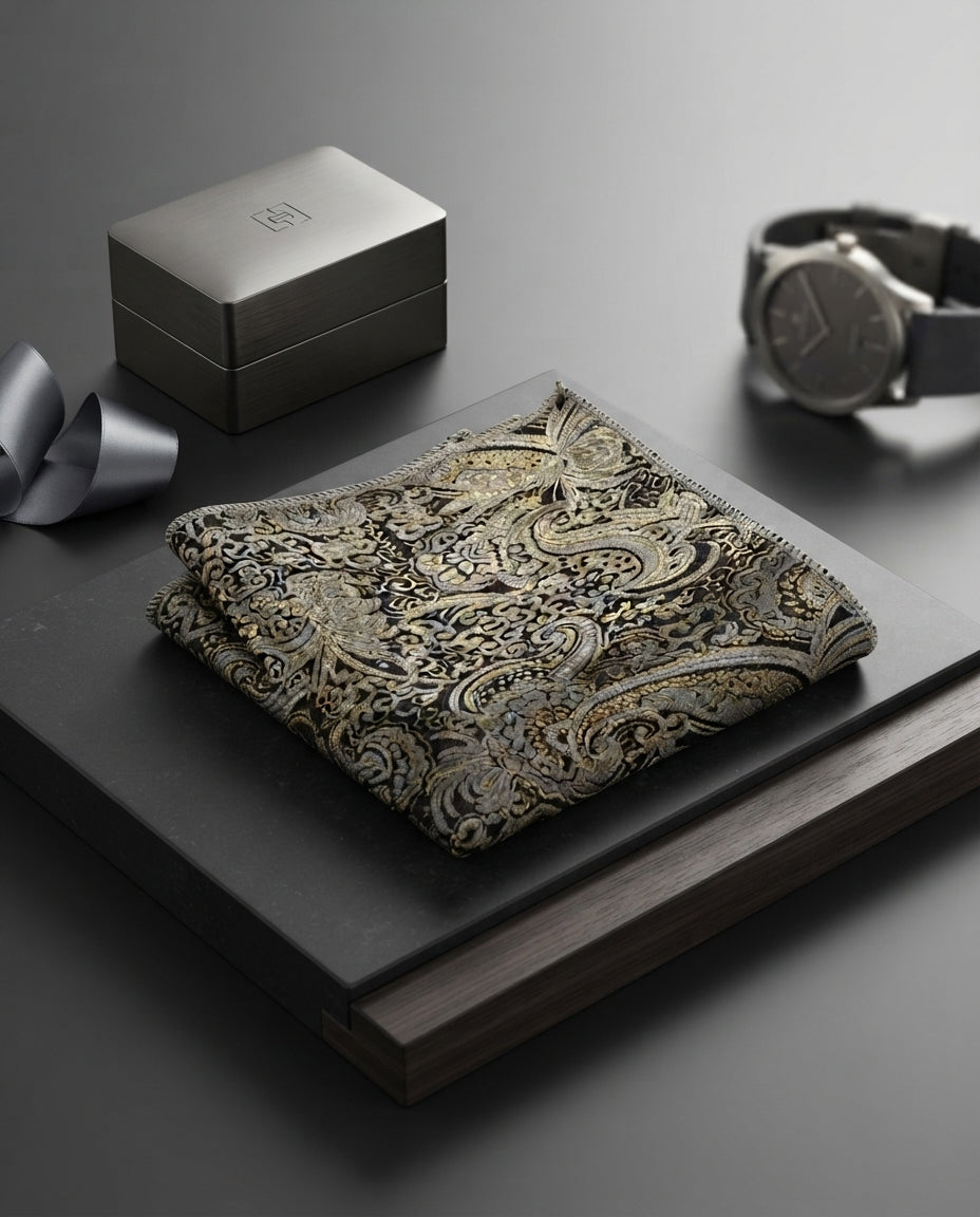 Gold Paisley Unisex Pocket Square