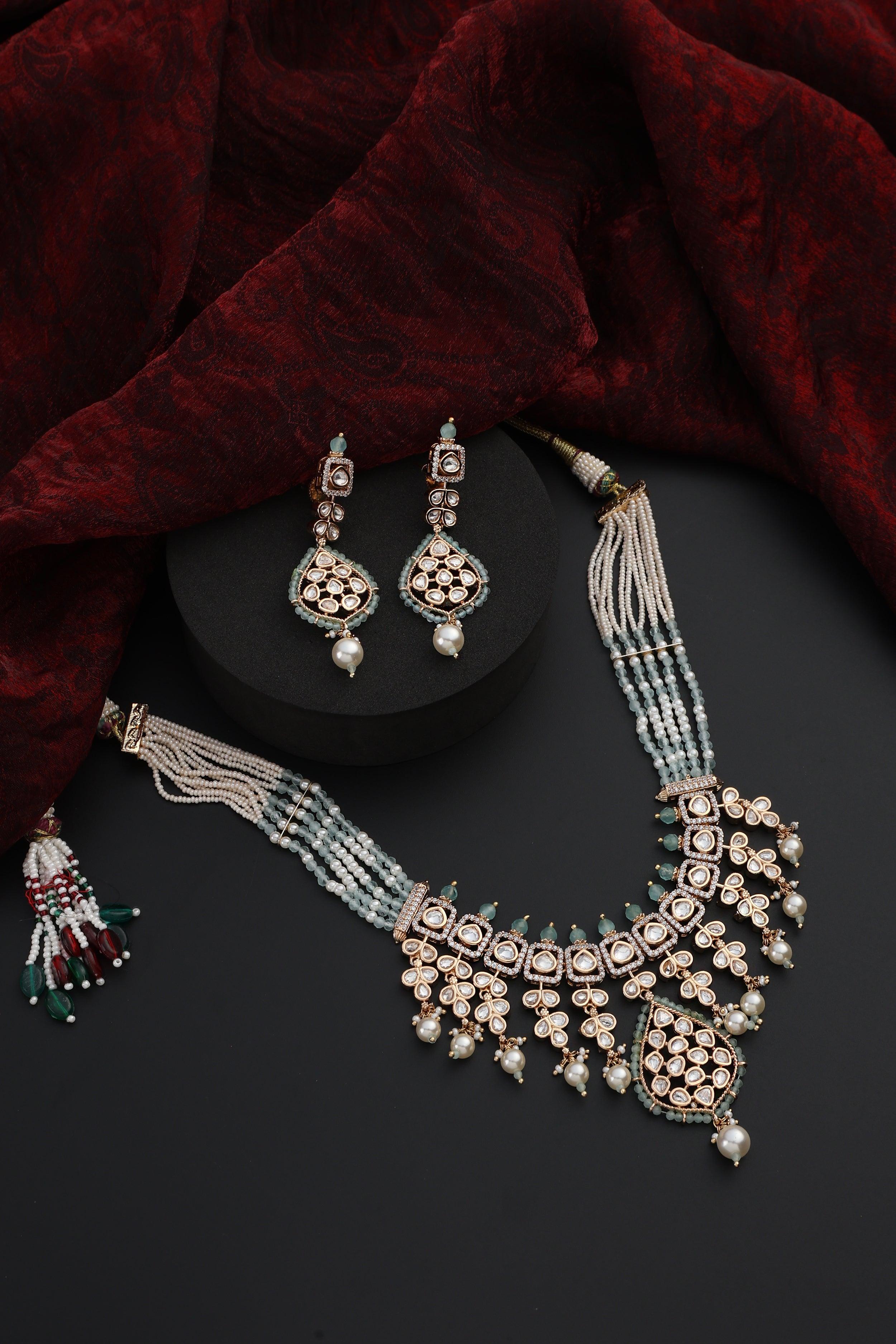 Cyan Bliss Polki Necklace set - Dyulokha