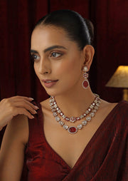 Crimson layers Red Polki Necklace set - Dyulokha