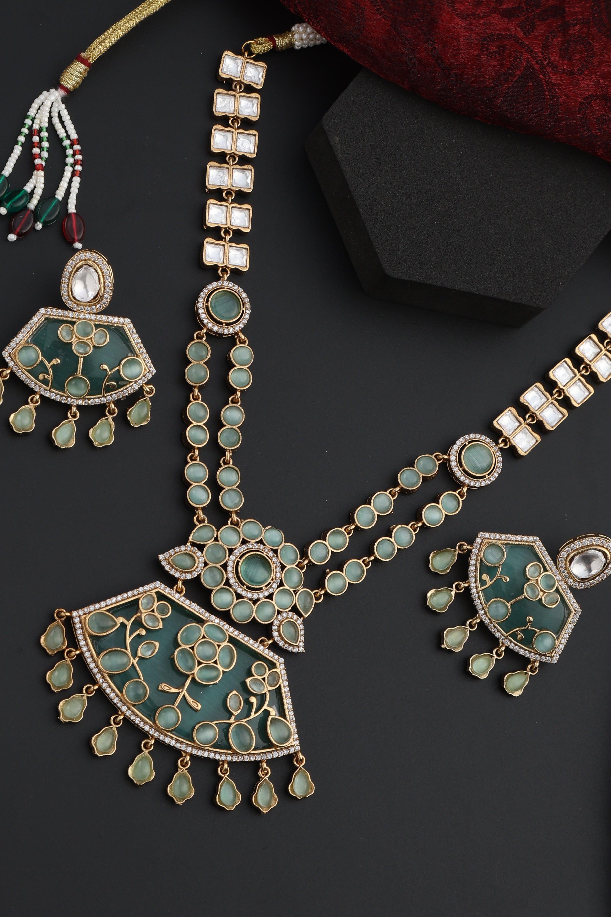 Ethereal Mint Polki Pendant Necklace set - Dyulokha