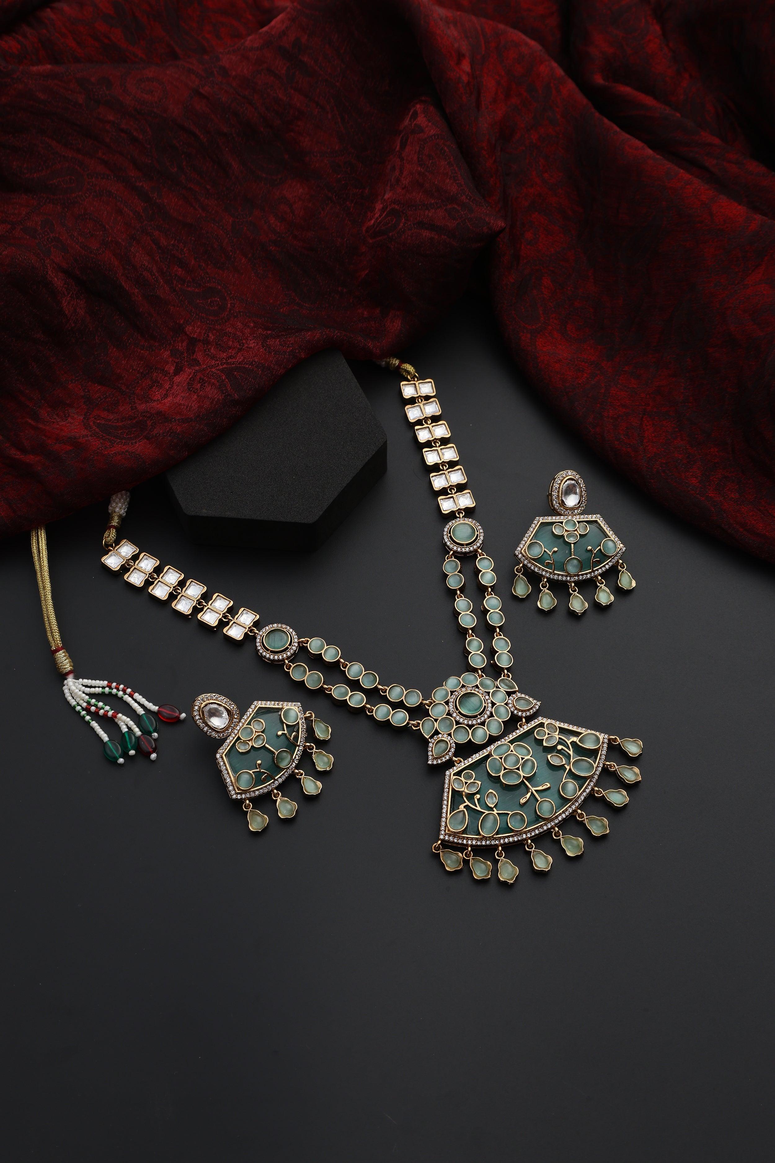Ethereal Mint Polki Pendant Necklace set - Dyulokha