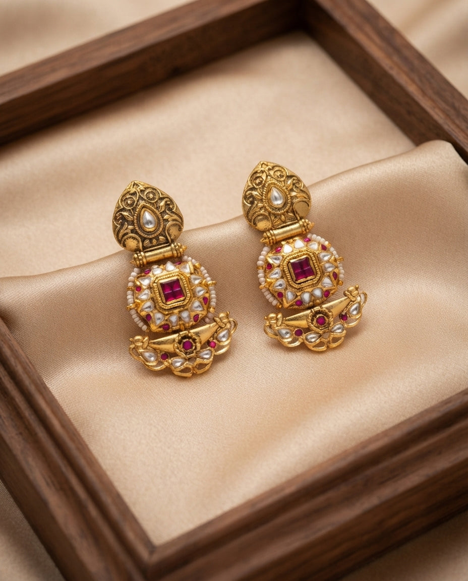 Temple Elegance Ruby Stone Earrings