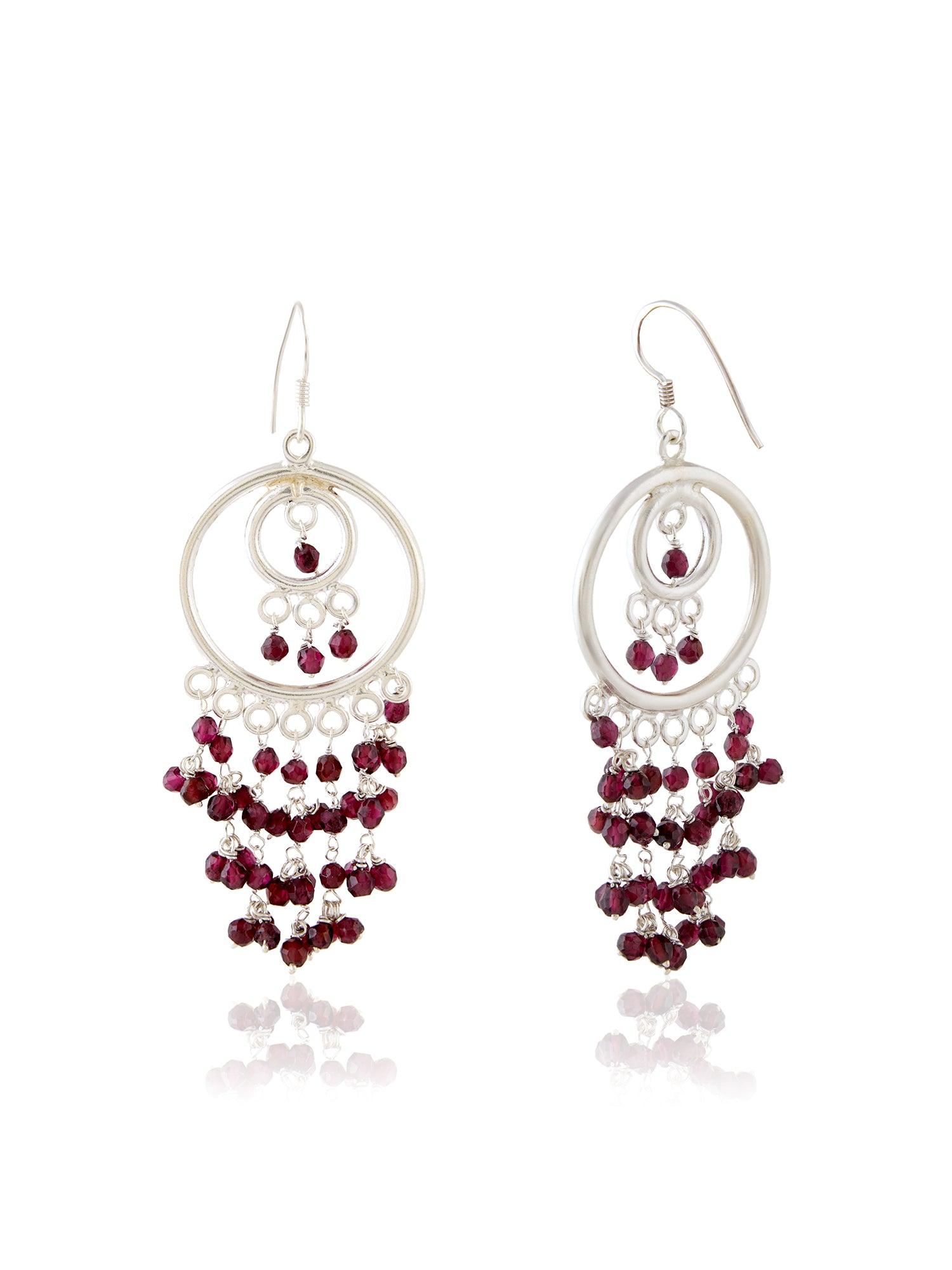 Crimson Circle Double Halo Garnet Danglers - Dyulokha