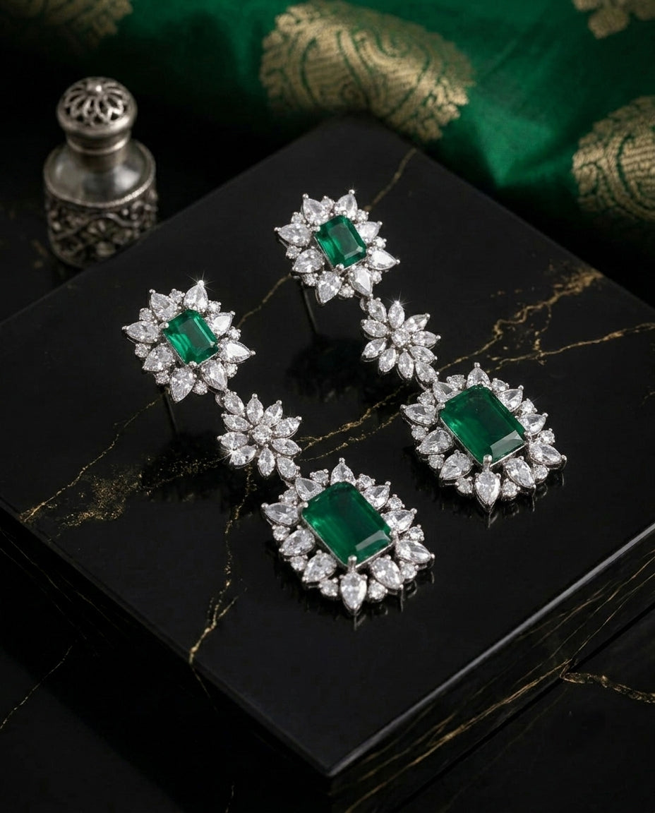 Emerald Elegance Long Earrings