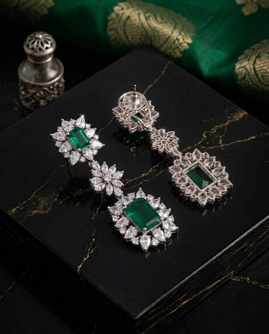 Emerald Elegance Long Earrings
