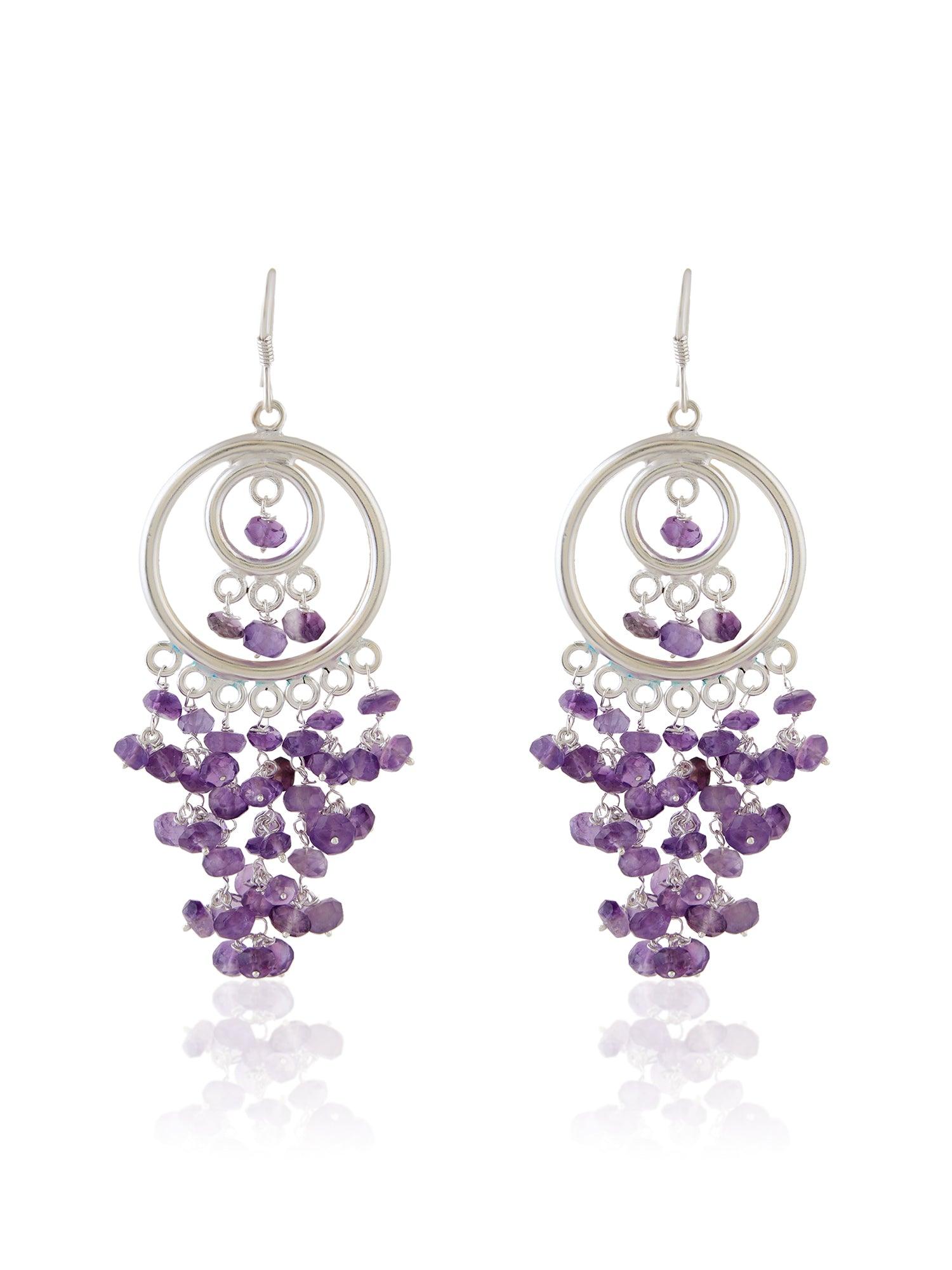 Glistening Purple Double Halo Amethyst Danglers - Dyulokha