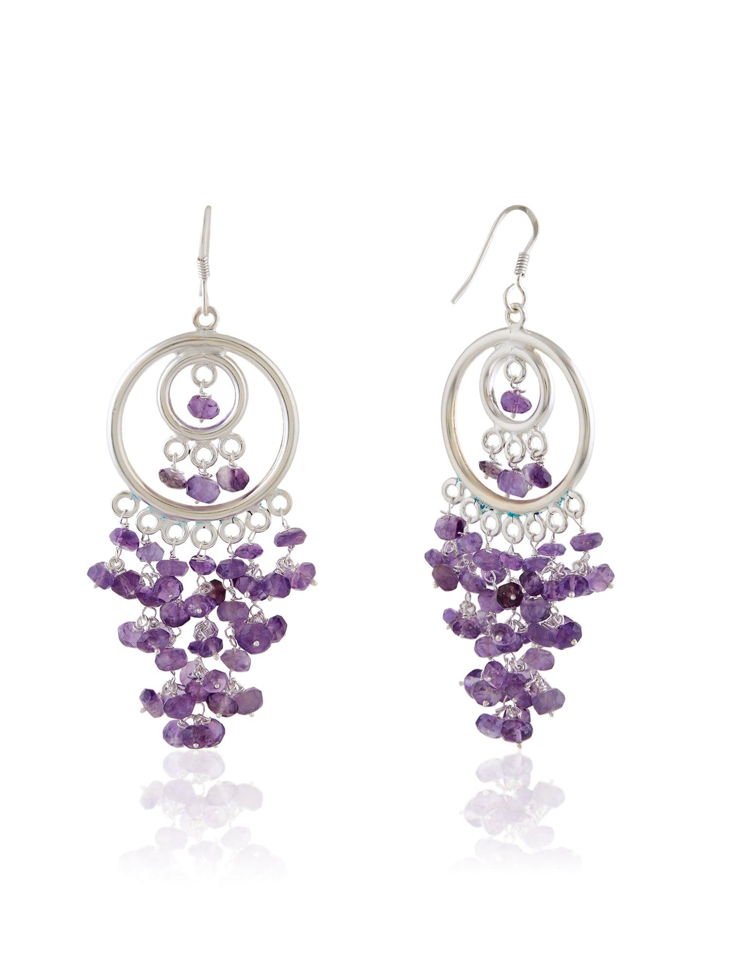 Glistening Purple Double Halo Amethyst Danglers - Dyulokha