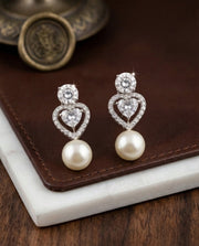 Heart's Desire CZ Earrings with Pearl Drop