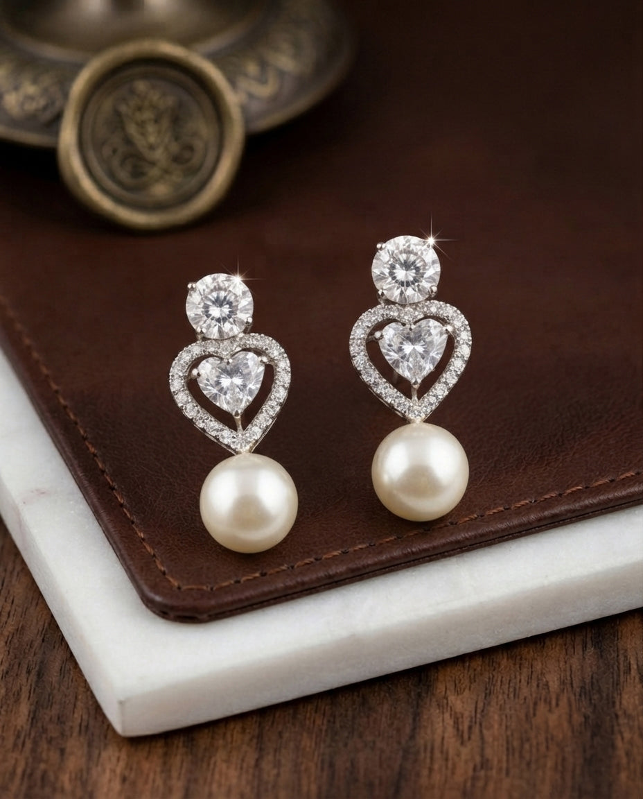 Heart's Desire CZ Earrings with Pearl Drop