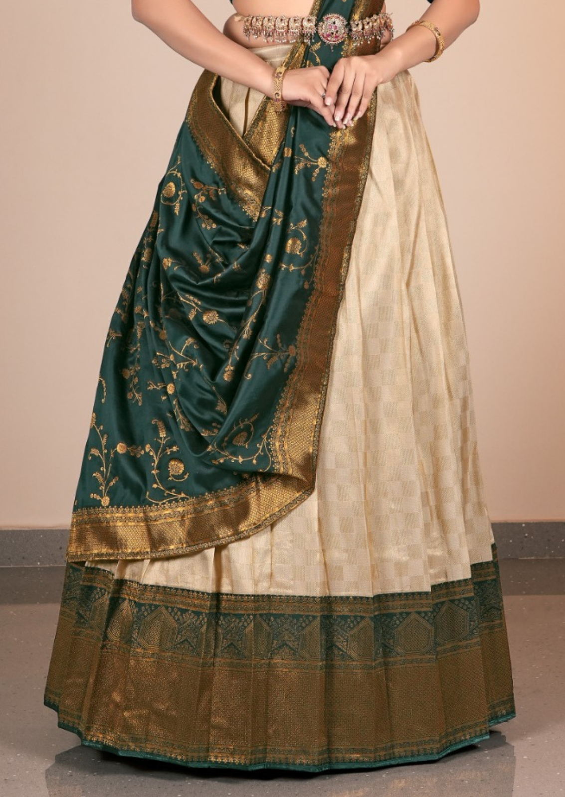 Luxurious Beige Banarasi Half Saree