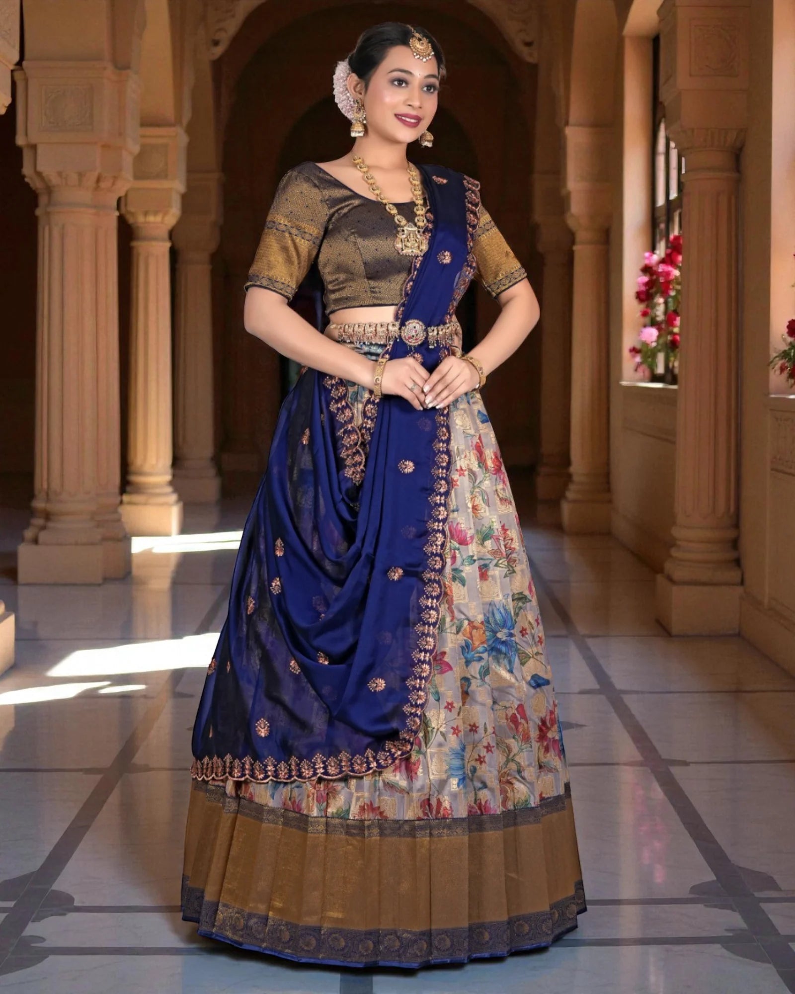 Banglori Slub Silk Lehenga with Zari Work