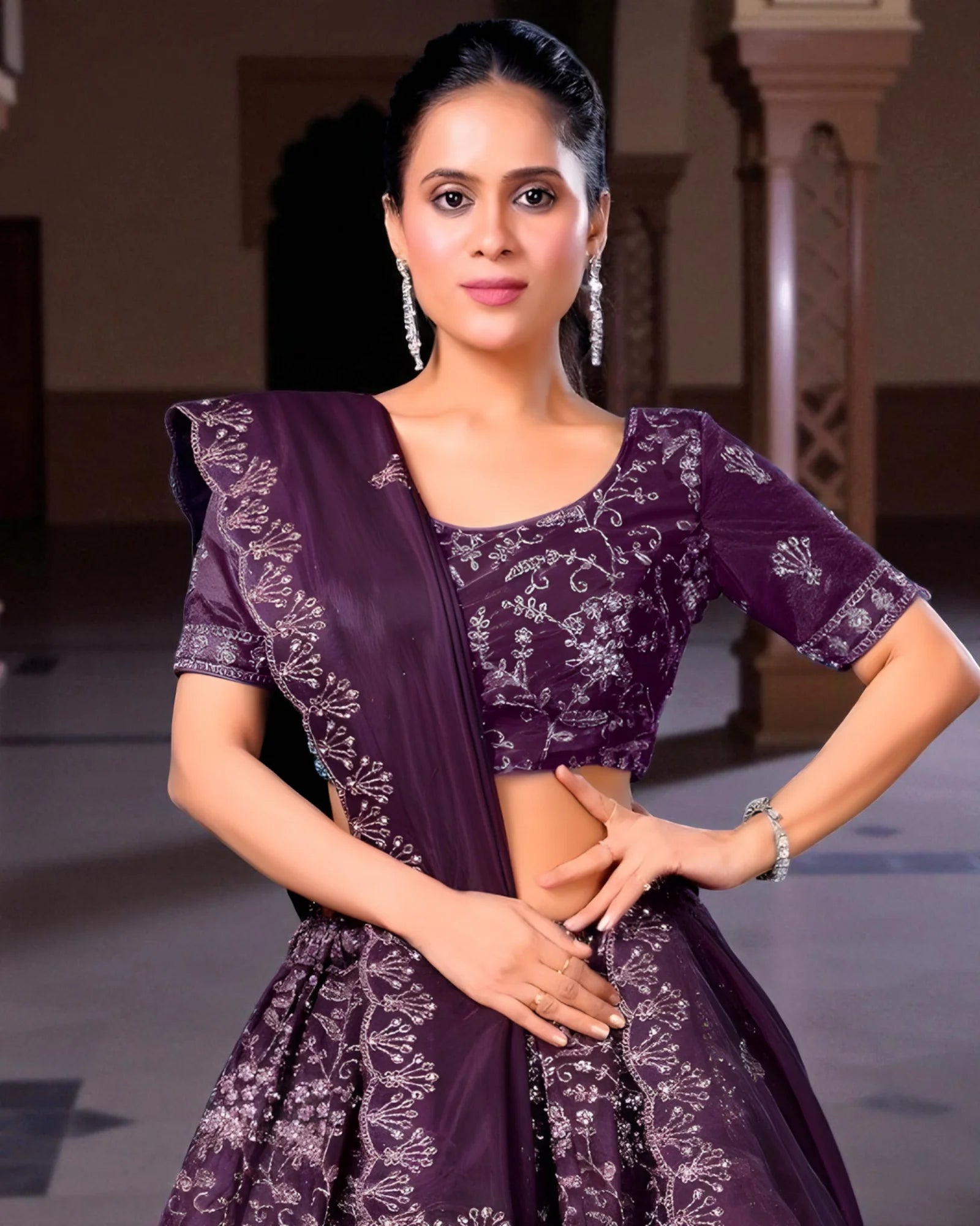 Twill Net Embroidered Lehenga Set