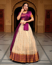 Peach Zari Half Saree With Elegant Embroidery
