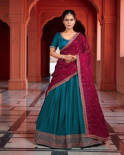 Firozi Georgette Half Saree With Artistic Detail