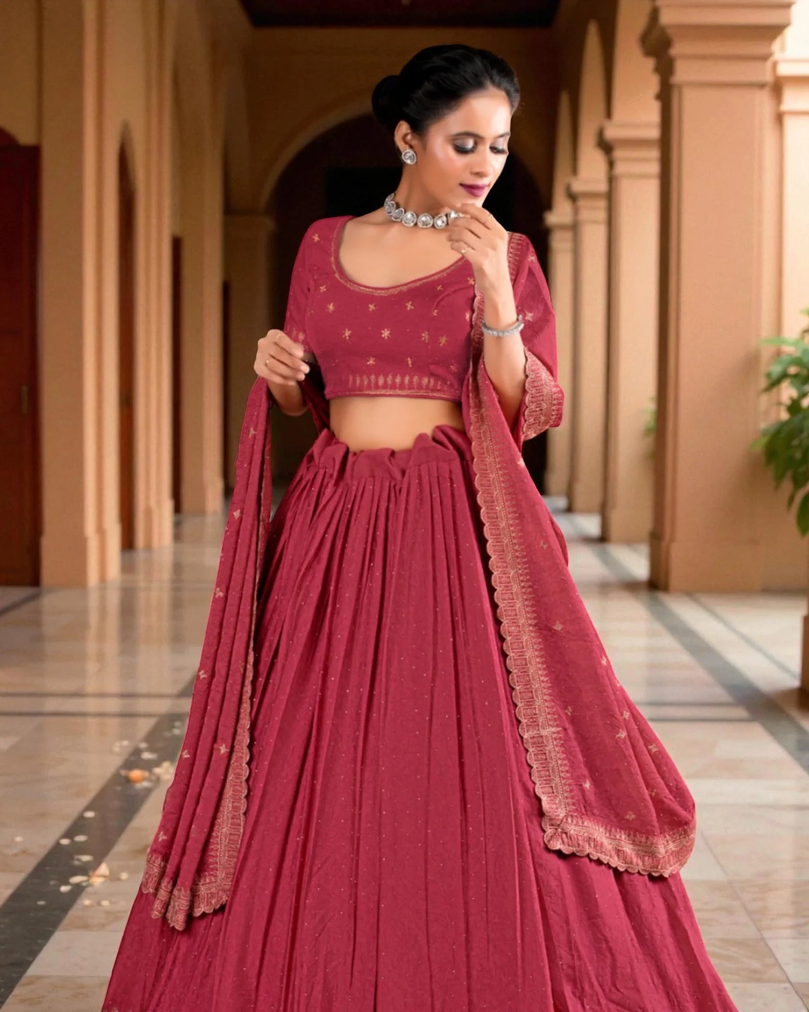 Fusion Georgette Embroidered Lehenga Set