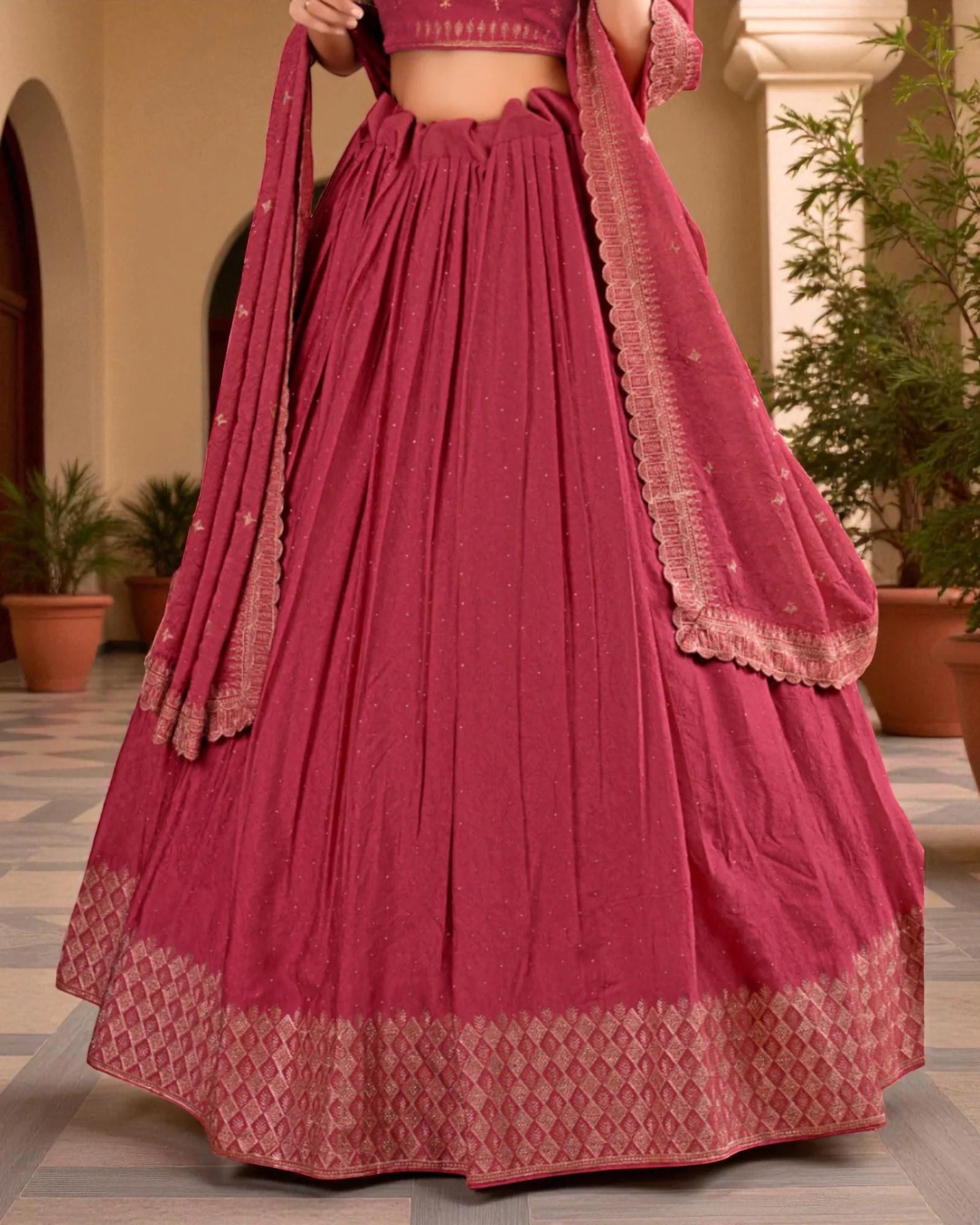 Fusion Georgette Embroidered Lehenga Set