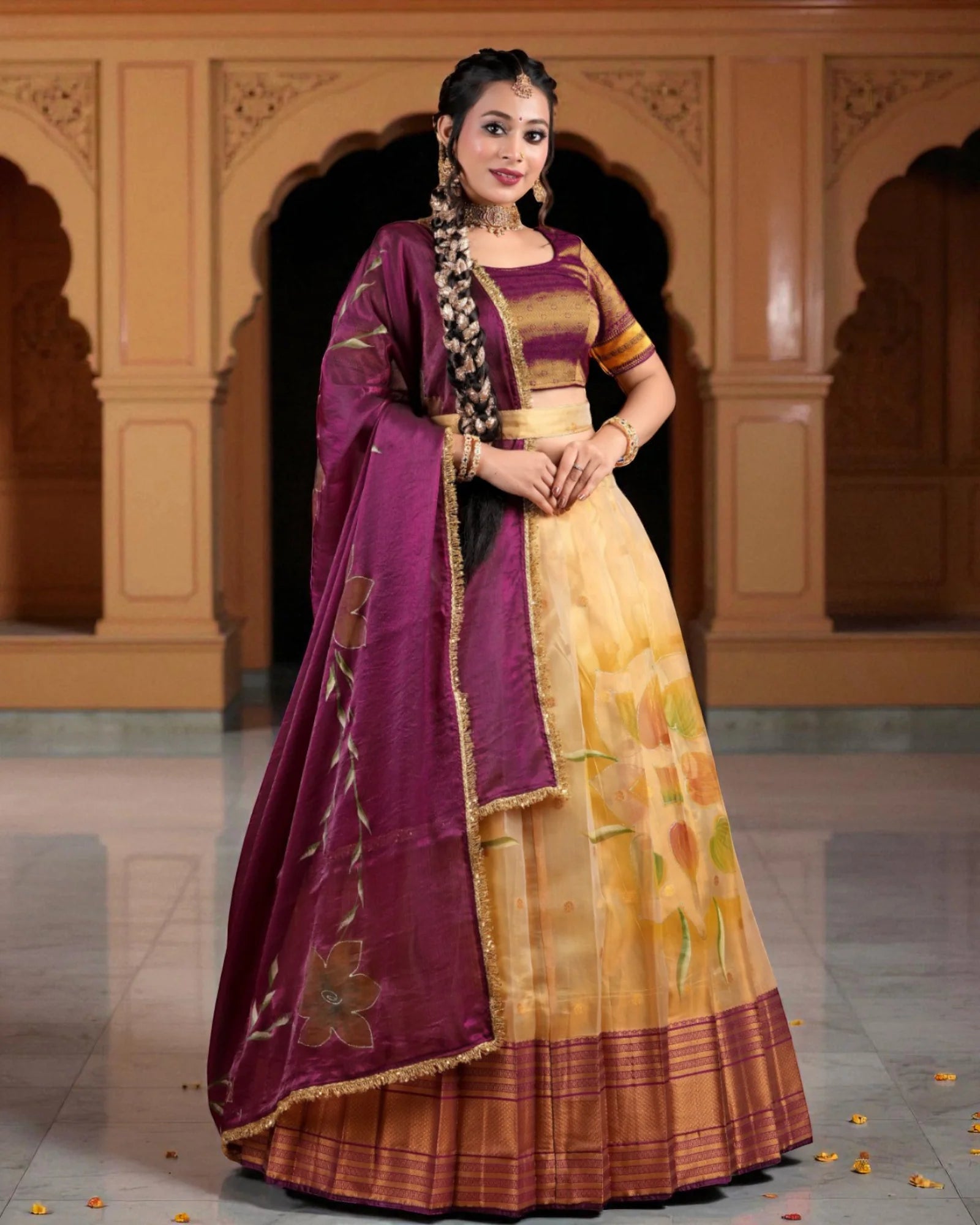Floral Embroidered Cotton Lehenga Set