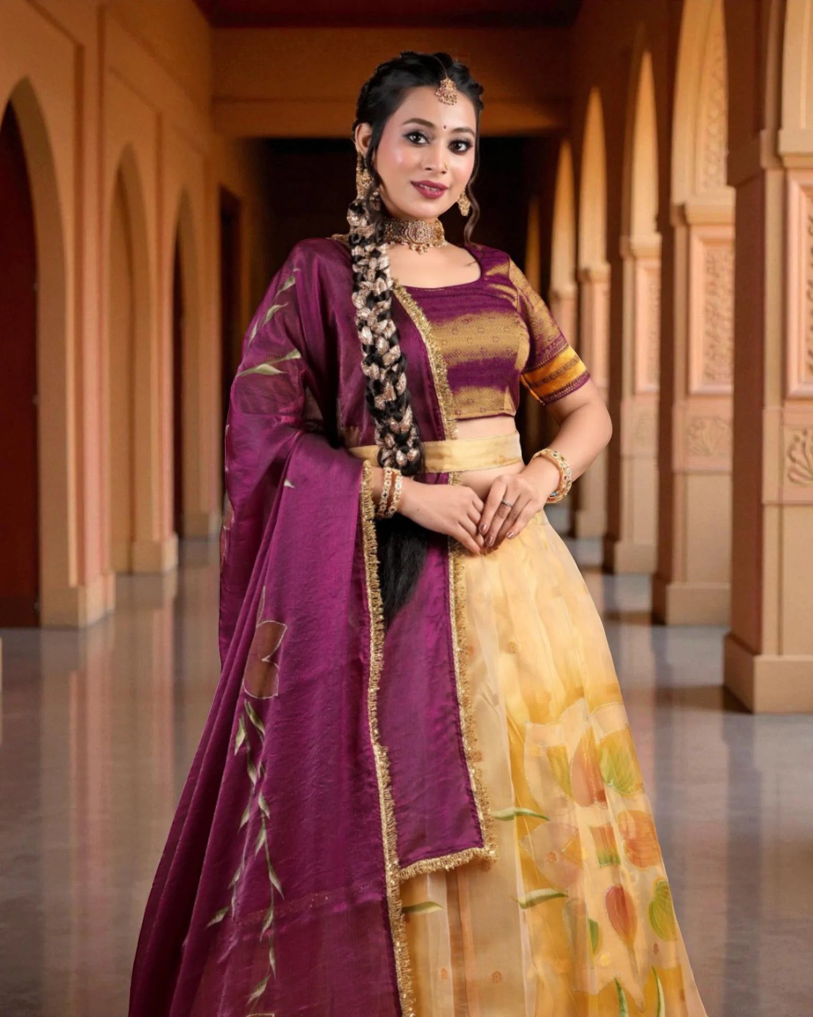 Floral Embroidered Cotton Lehenga Set