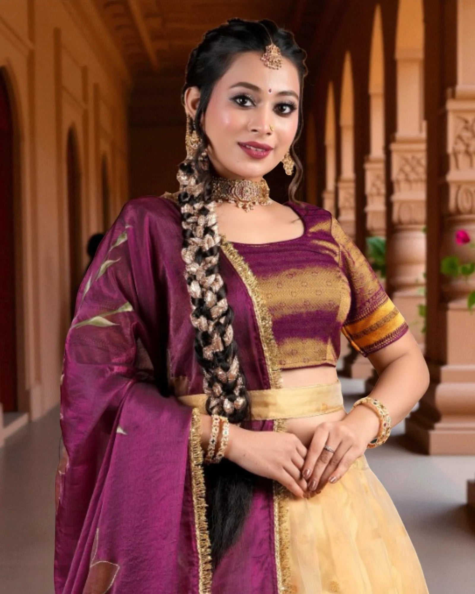 Floral Embroidered Cotton Lehenga Set