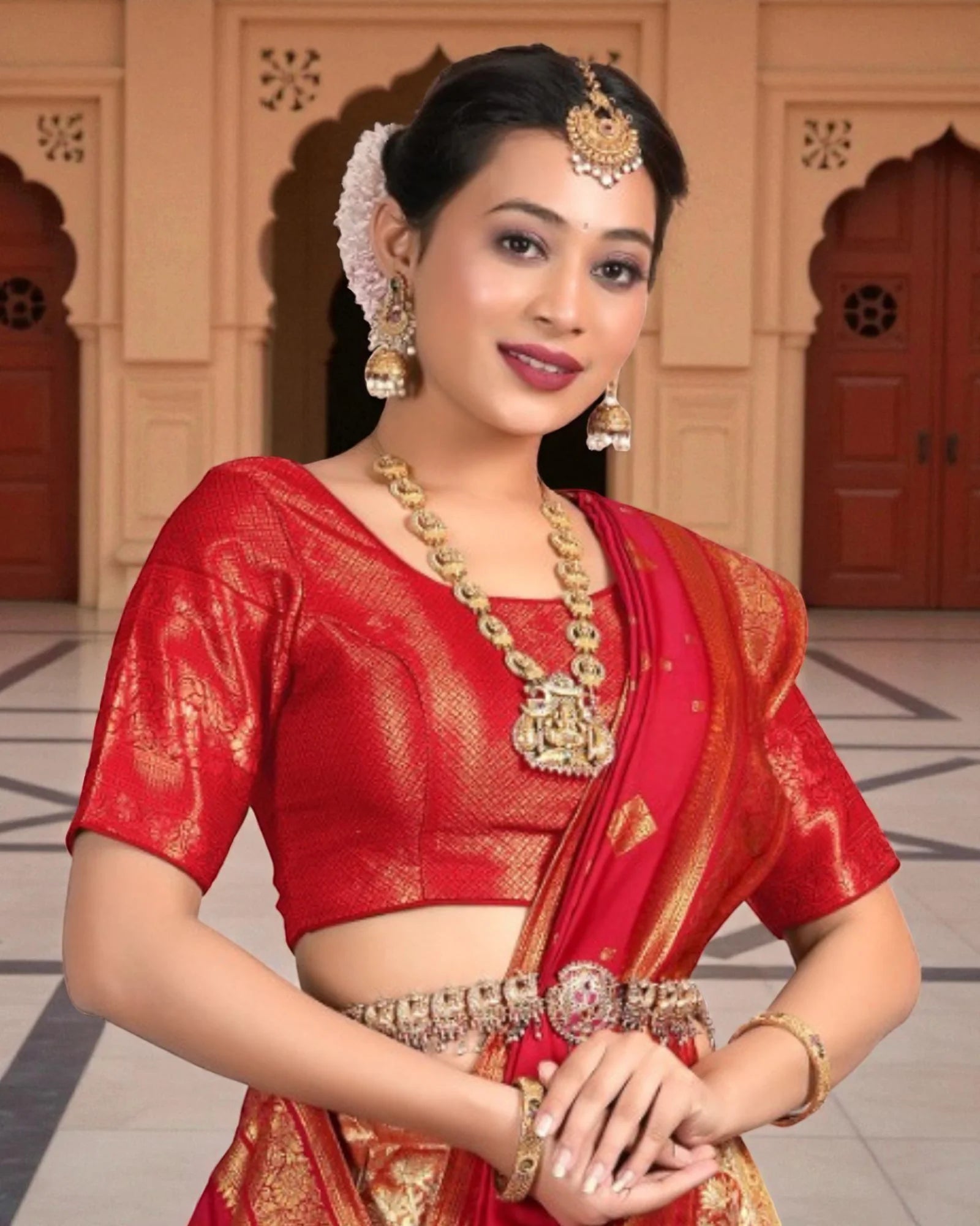 Vibrant Red Banarasi Silk Half Saree with Zari