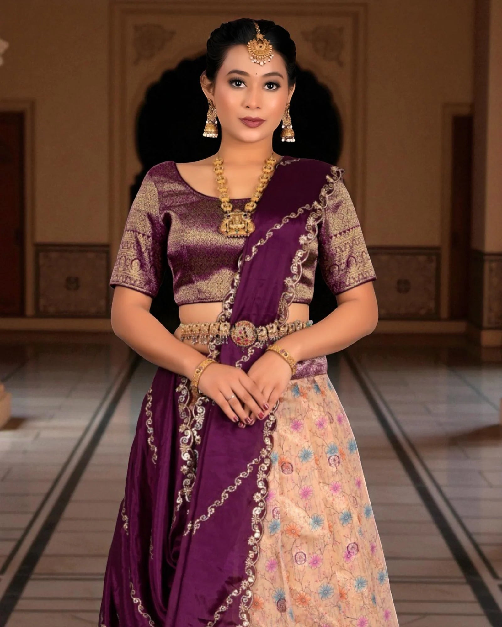 Floral Printed Silk Lehenga Set