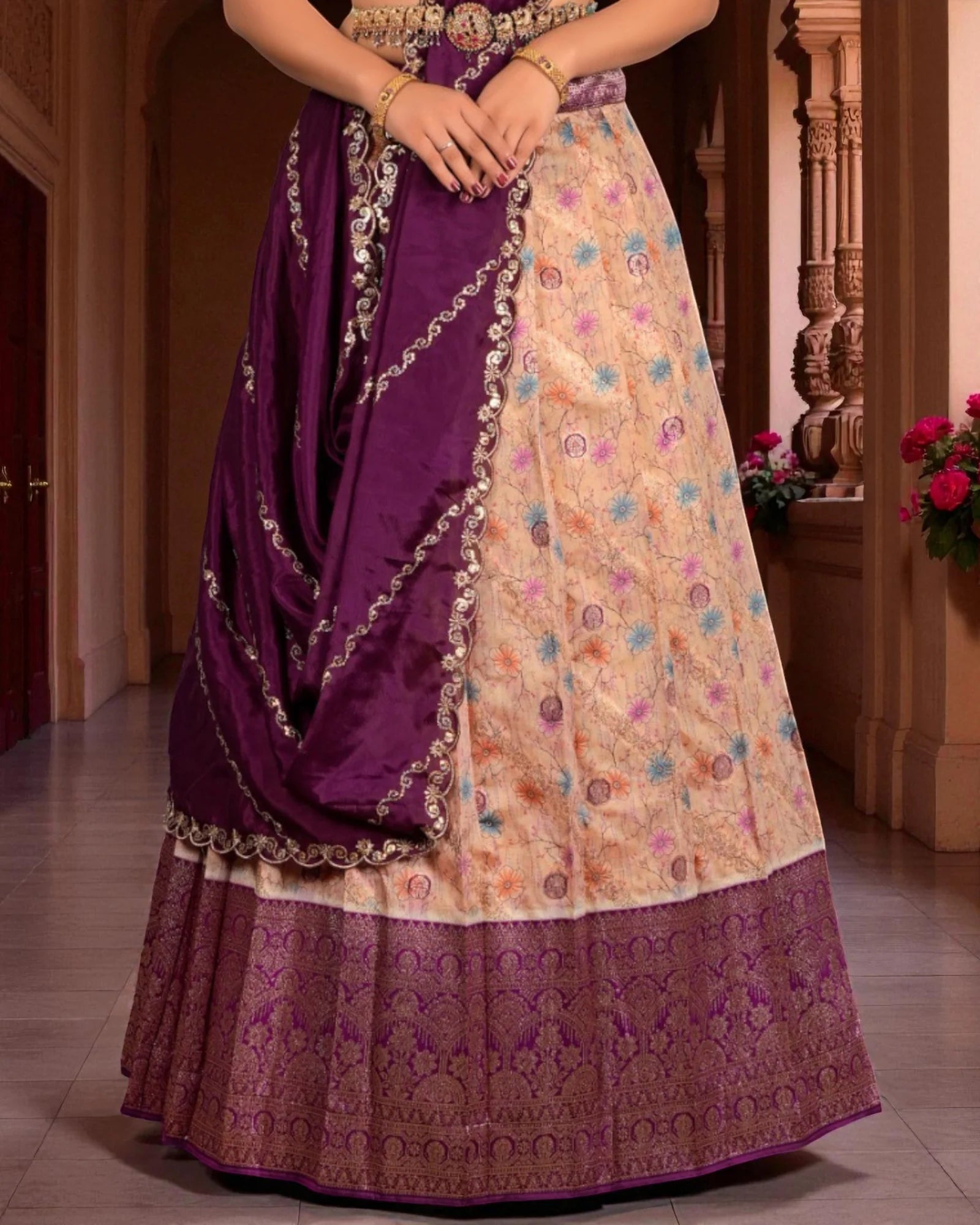 Floral Printed Silk Lehenga Set