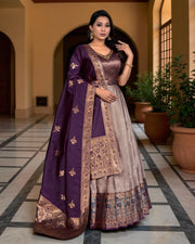 Peach Banarasi Silk Gown