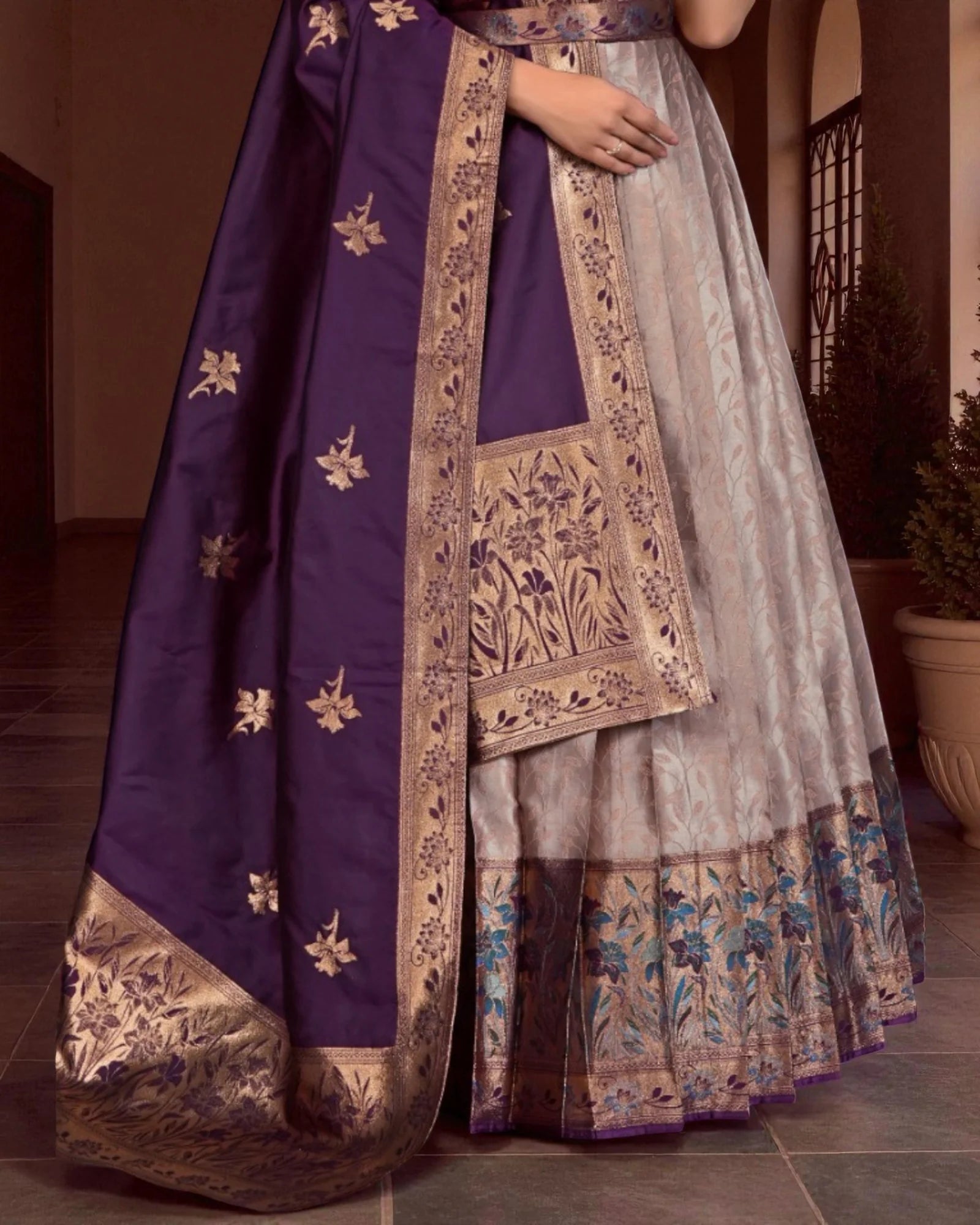 Peach Banarasi Silk Gown
