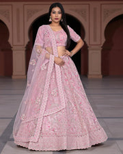 Baby Pink Cotton Semi Stitched Lehenga Set
