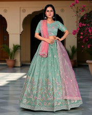 Green Threadwork Beaded Embroidered Lehenga Set