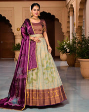 Floral Zari Detailed Semi Stitched Lehenga