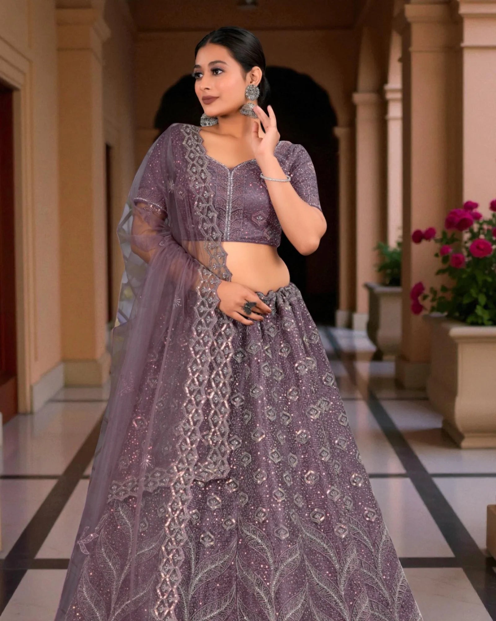 Ivory Beadwork Semi Stitched Bridal Lehenga