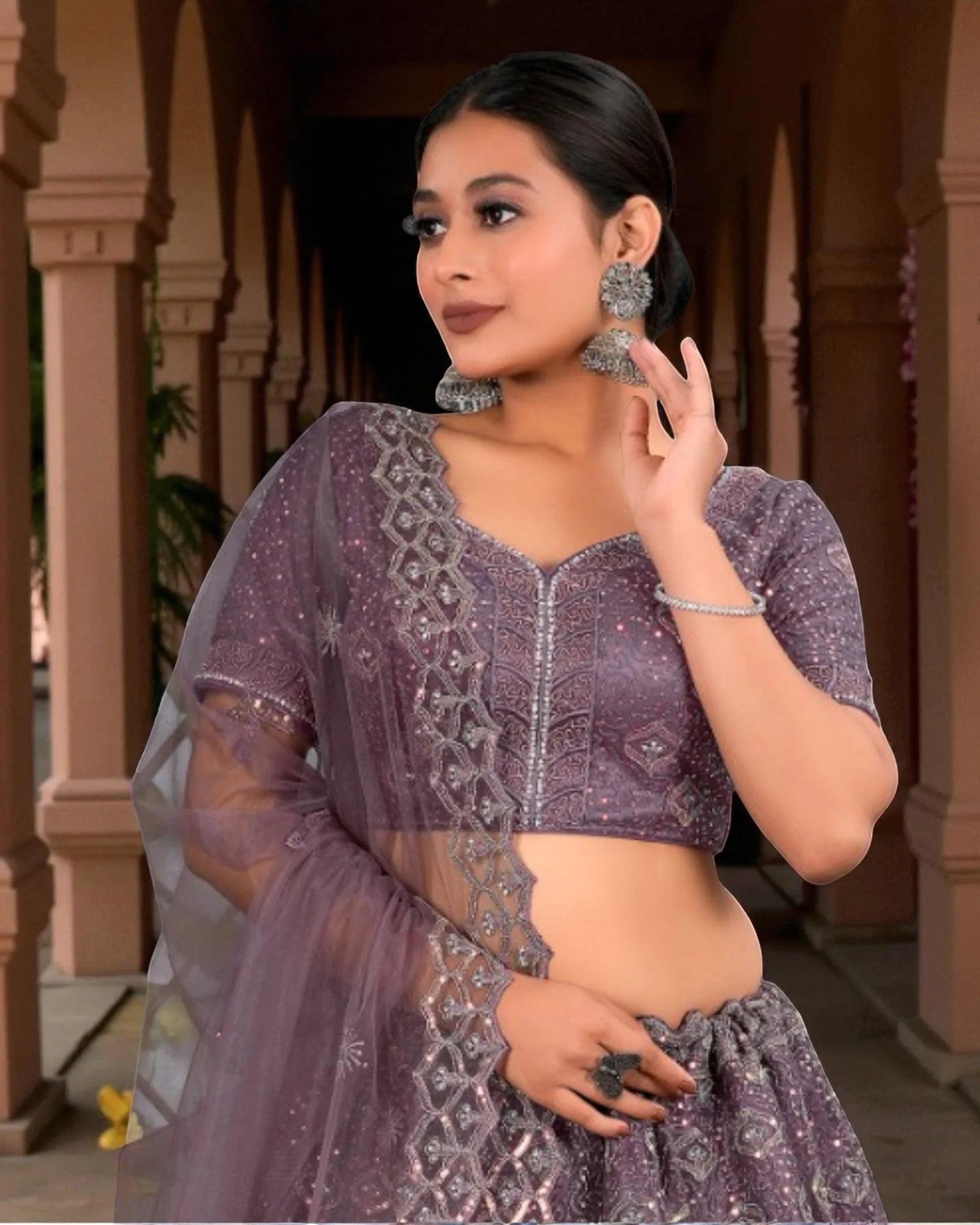 Ivory Beadwork Semi Stitched Bridal Lehenga
