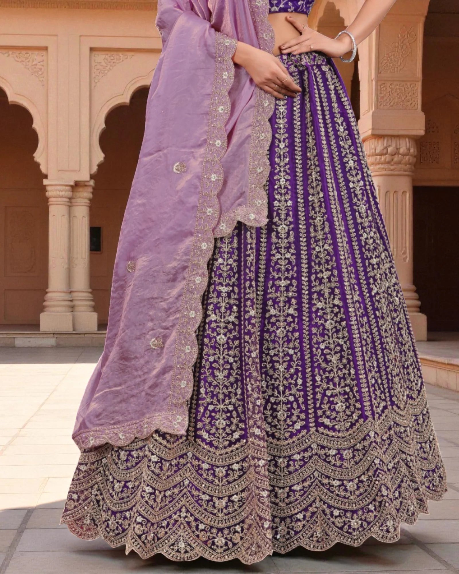 Purple Semi Stitched Lehenga Set