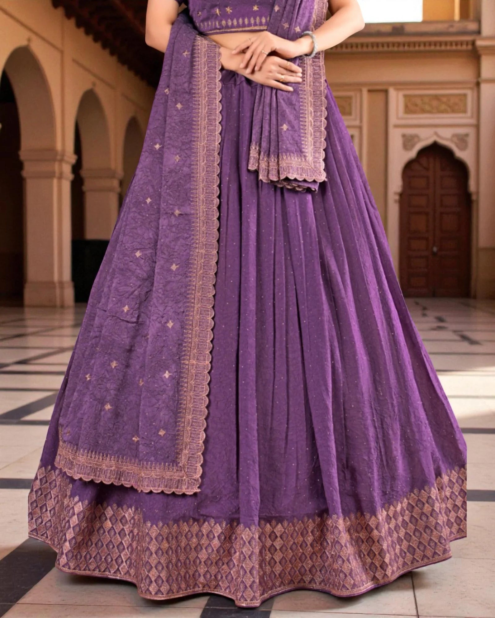 Dark Purple Georgette Embroidered Lehenga