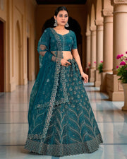 Green Beadwork Semi Stitched Lehenga Set