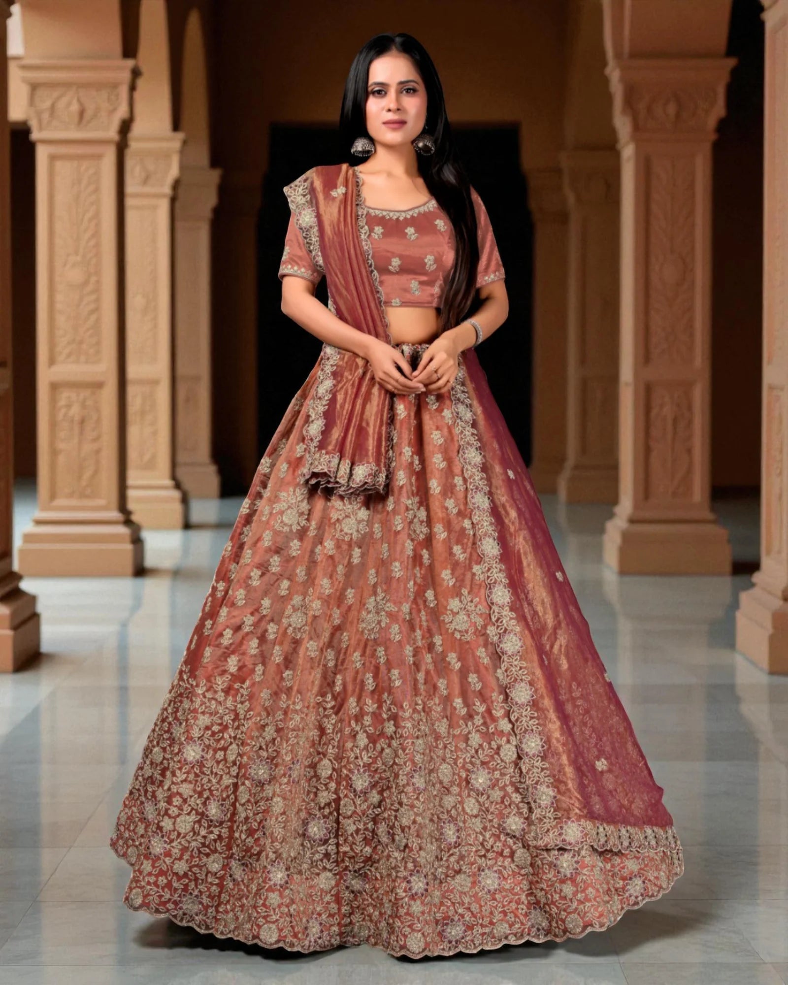 Embroidered Semi Stitched Bridal Lehenga Set