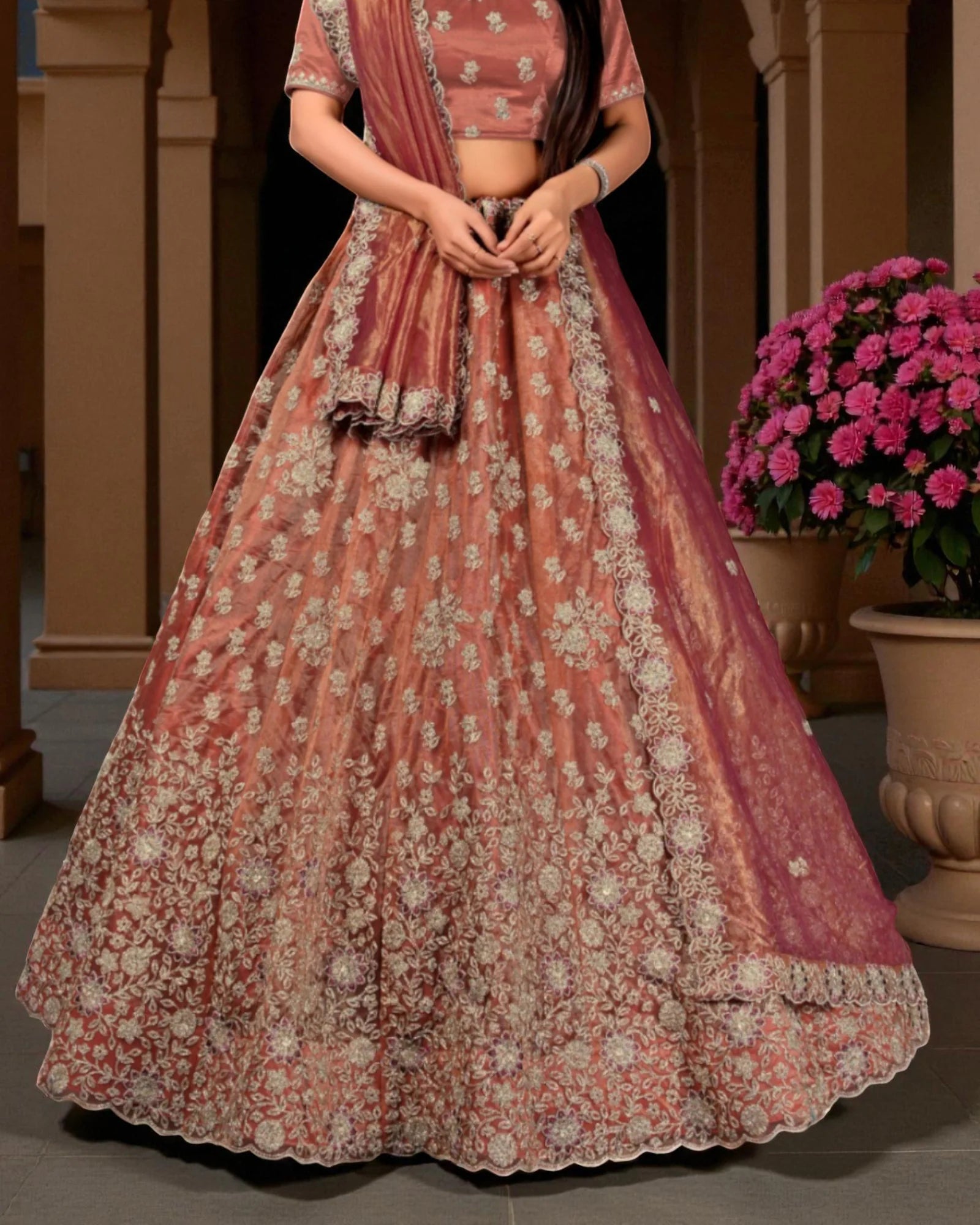 Embroidered Semi Stitched Bridal Lehenga Set