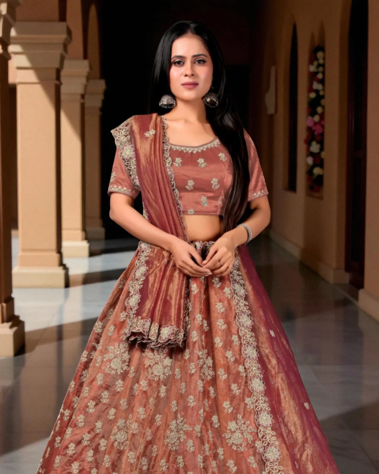 Embroidered Semi Stitched Bridal Lehenga Set