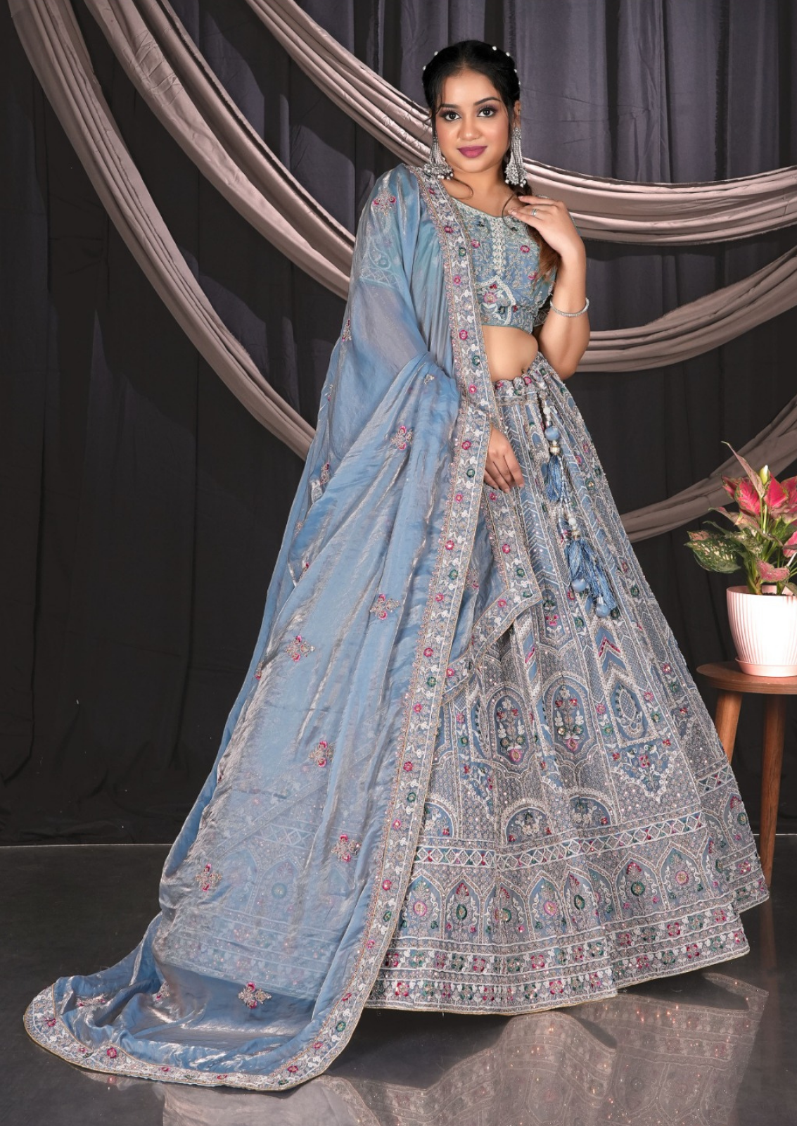 Blue Threadwork Artisan Cotton Lehenga Set