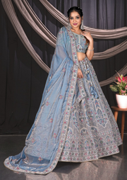 Blue Threadwork Artisan Cotton Lehenga Set
